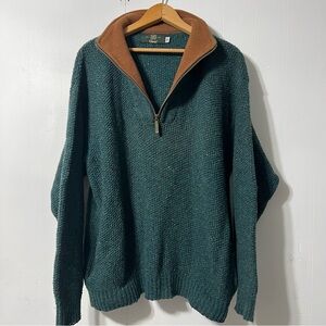 Orvis Green Turtleneck Sweater with Brown Collar